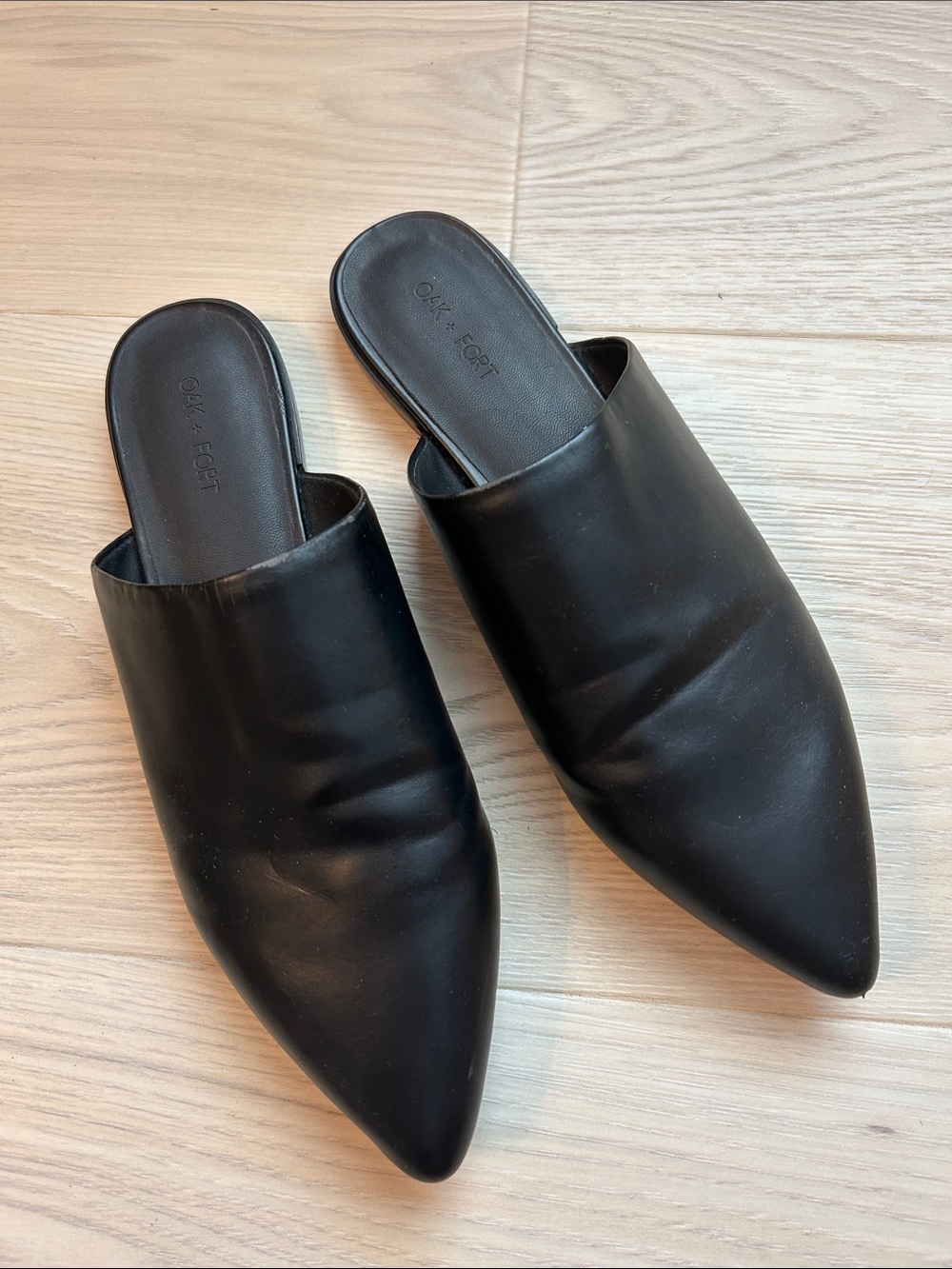 Oak + Fort Black Low Heel Mules